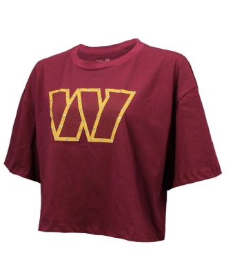Women's Jayden Daniels Burgundy Washington Commanders Swarovski Crystals Boxy Cropped Name Number T-Shirt