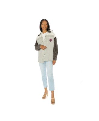 Women's Gray Texas A&M Aggies Vintage Wash Corduroy Full-Snap Hooded Jacket