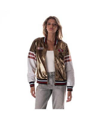The Wild Collective - Women's Gold San Francisco 49ers Sequin Bomber Jacket