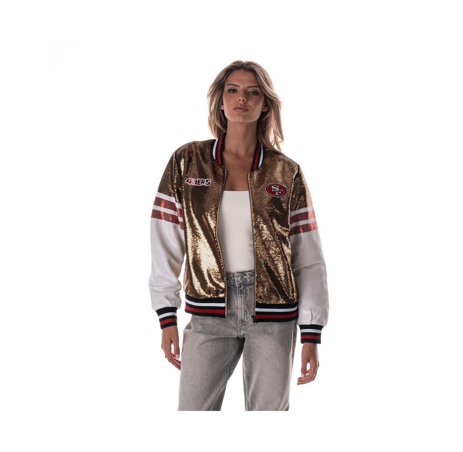 Women's Gold San Francisco 49ers Sequin Bomber Jacket
