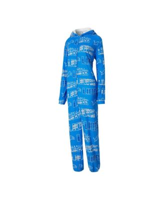 Women's Blue Detroit Lions Roadway Allover Print Microfleece Full-Zip Union Suit