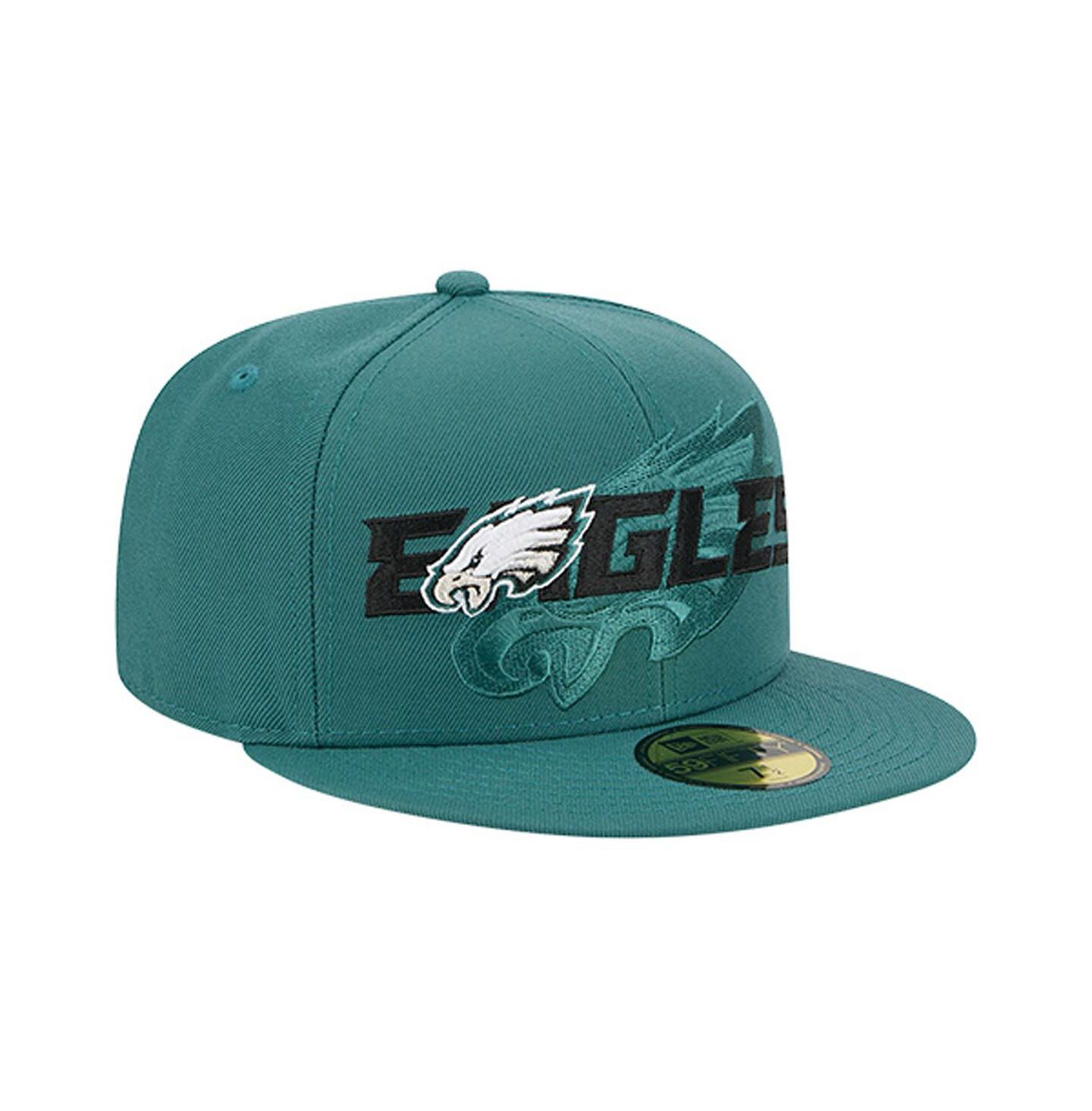 Мужская кепка New Era Midnight Green Philadelphia Eagles Overlap Wordmark 59FIFTY Fitted Hat — фото 4