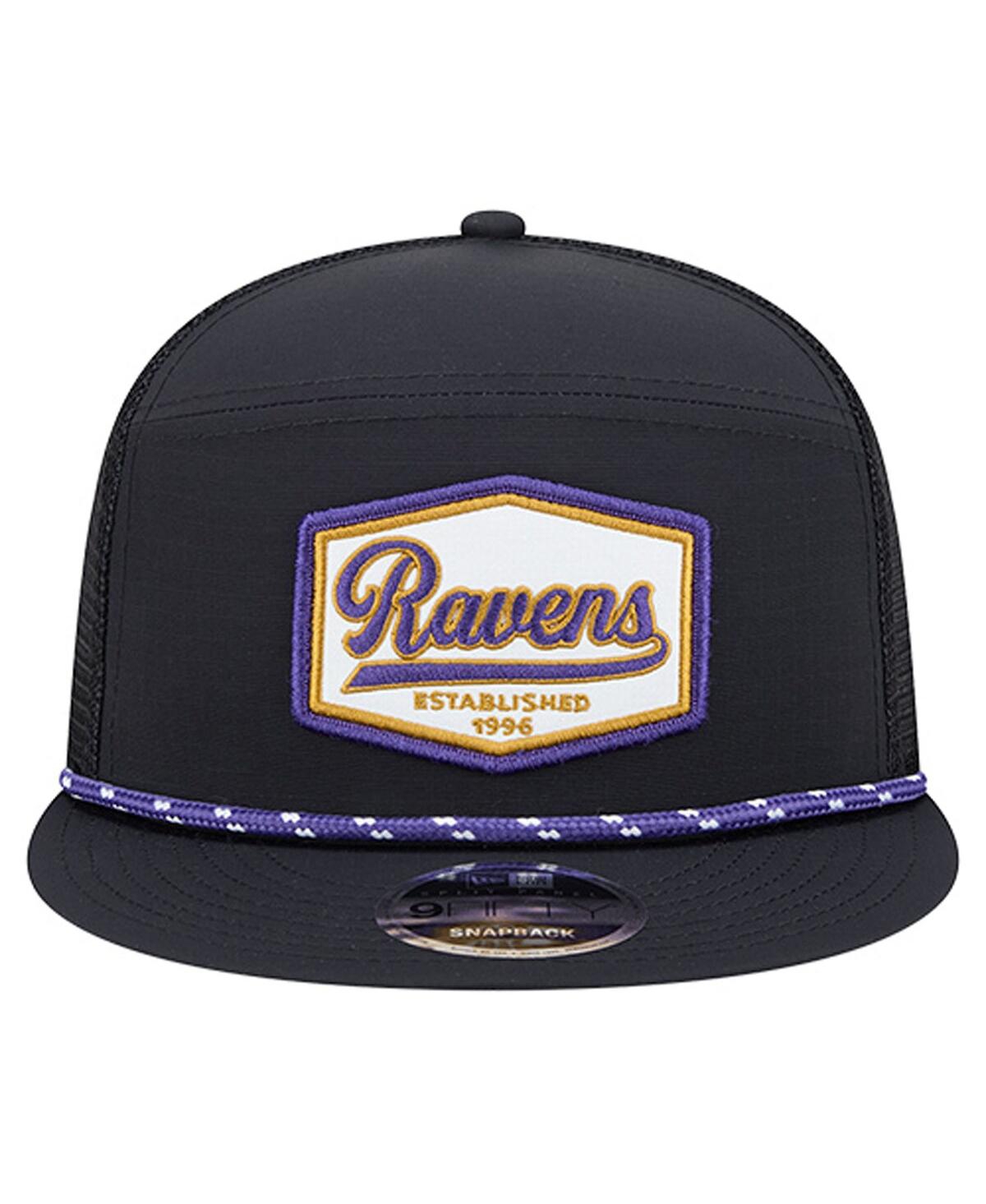 New Era Men's Black Baltimore Ravens Ripstop Patch 9fifty Split Panel Snapback Hat In Black