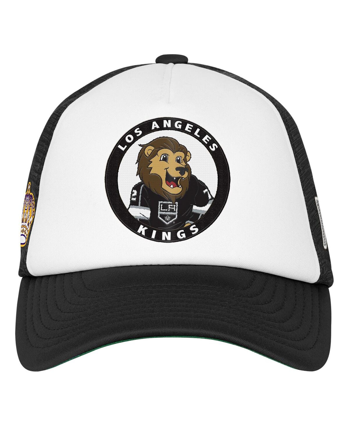 Mitchell & Ness Big Boys And Girls White Los Angeles Kings Mascot Adjustable Trucker Hat In Black