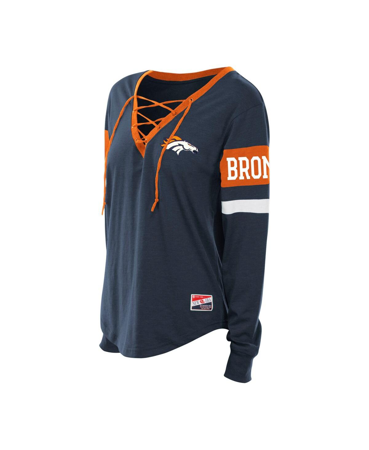 New Era Women's Navy Denver Broncos Plus Size Throwback Lace-up Long Sleeve T-shirt In Blue