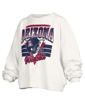 Women's White Arizona Wildcats Oversized Janice Retro Waist-Length Pullover Sweatshirt
