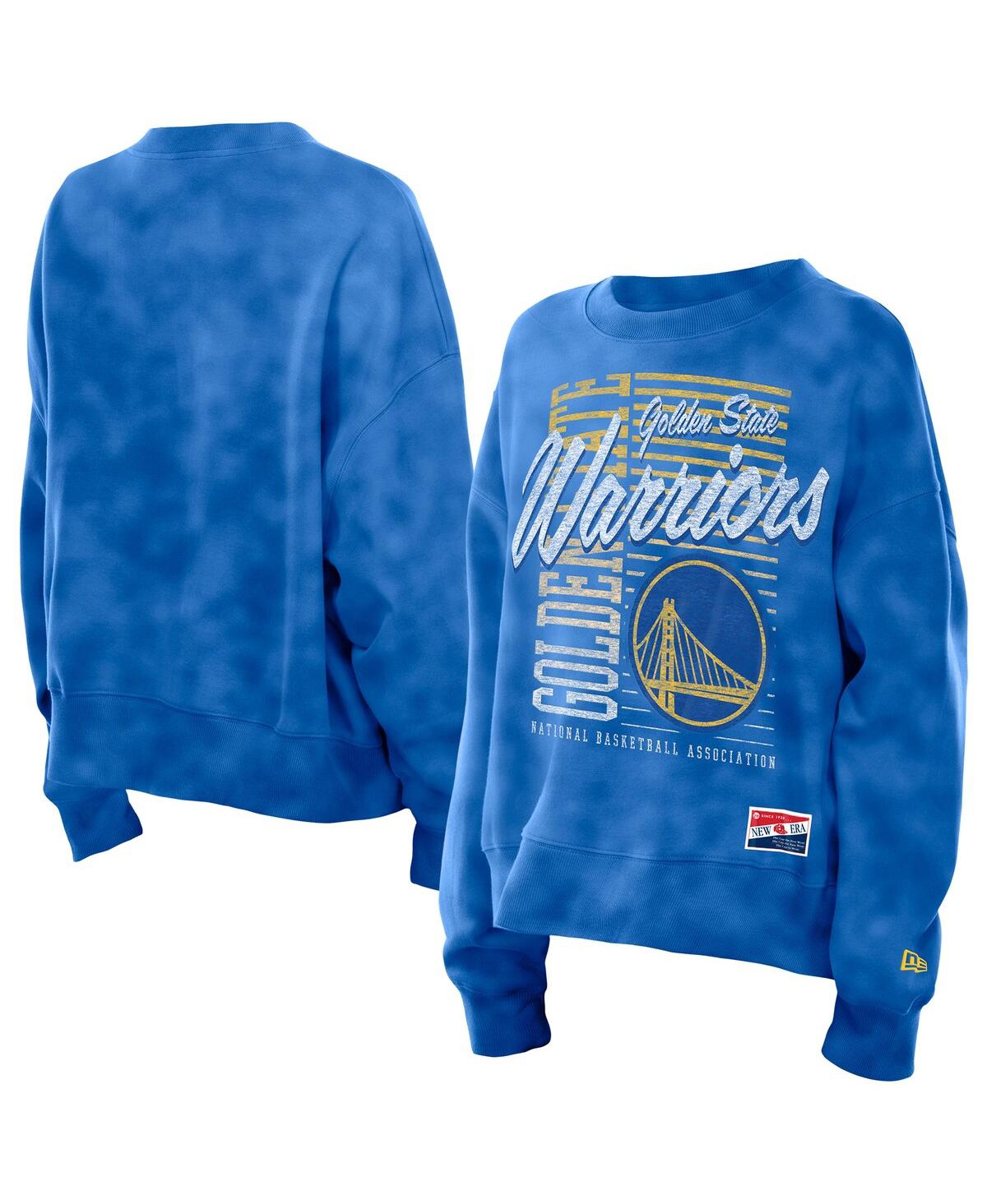 New Era Women's Royal Golden State Warriors Boxy Throwback Mineral Wash Sweatshirt In Blue
