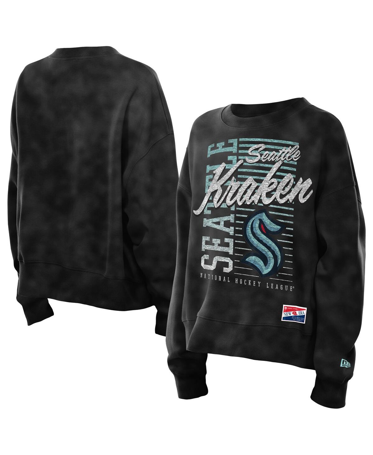 New Era Women's Black Seattle Kraken Oversized Throwback Mineral Wash Sweatshirt In Black