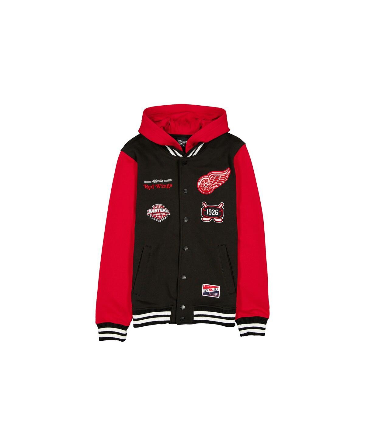 New Era Men's Black/red Detroit Red Wings Full-snap Fleece Hoodie Jacket In Multi