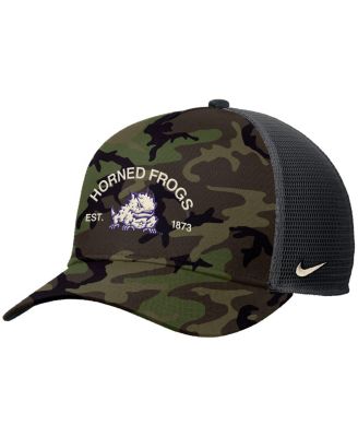 Men's Camo TCU Horned Frogs 2025 Military Appreciation Rise Adjustable Trucker Hat