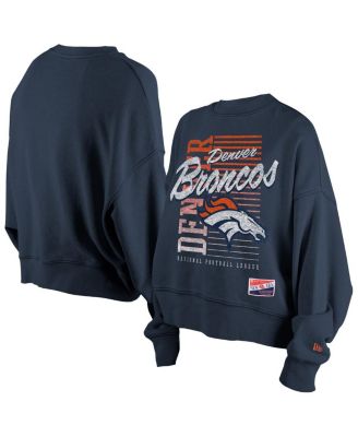 New Era - Women's Navy Denver Broncos Oversized Throwback Mineral Wash Crew Neck Sweatshirt