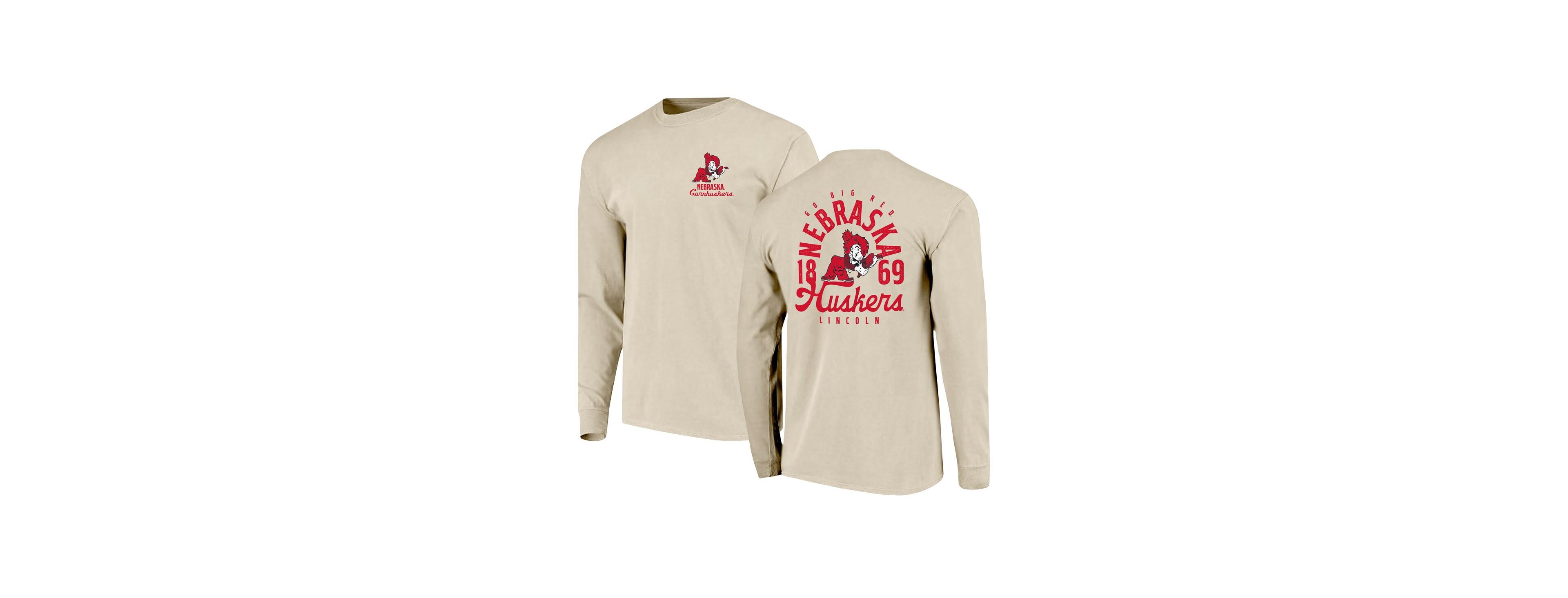 Image One Men's Natural Nebraska Huskers Comfort Colors Mascot Overlay Long Sleeve T-Shirt
