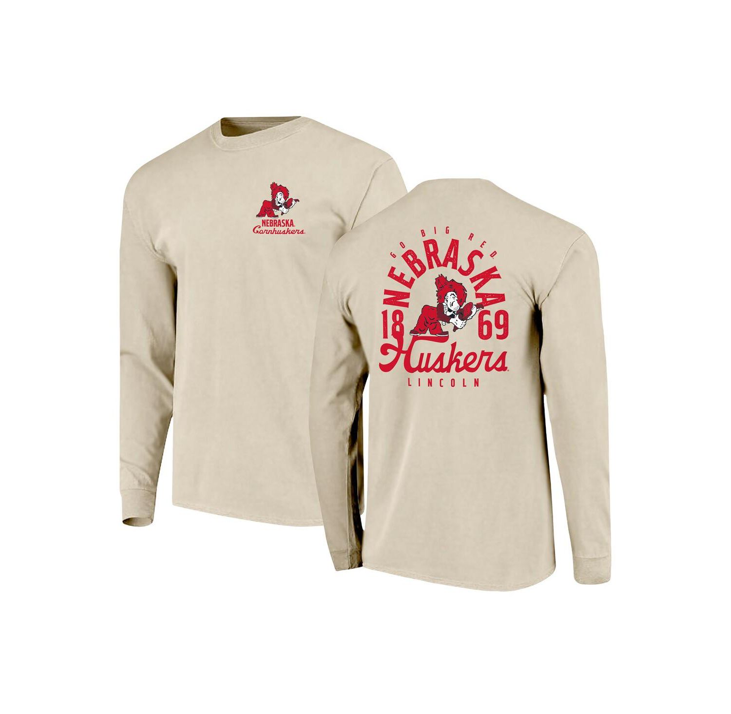Men's Natural Nebraska Huskers Comfort Colors Mascot Overlay Long Sleeve T-Shirt