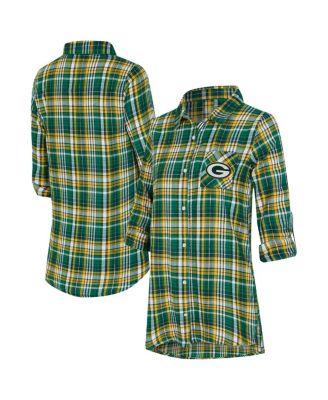 Concepts Sport - Women's Green Bay Packers Laney Plaid Tri-Blend Nightshirt