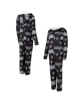 Concepts Sport - Women's Black Las Vegas Raiders Roadway Allover Print Microfleece Full-Zip Union Suit