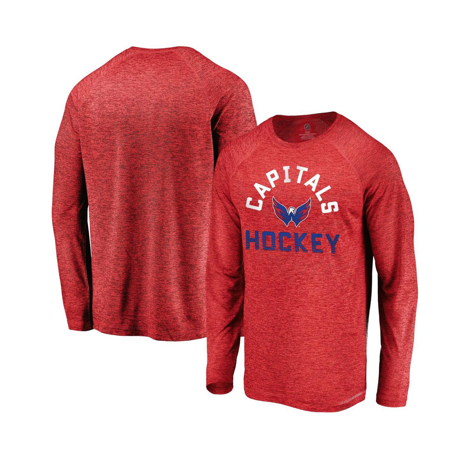 Men's Athletic Red Washington Capitals Iconic Striated Breezer Raglan Long Sleeve T-Shirt