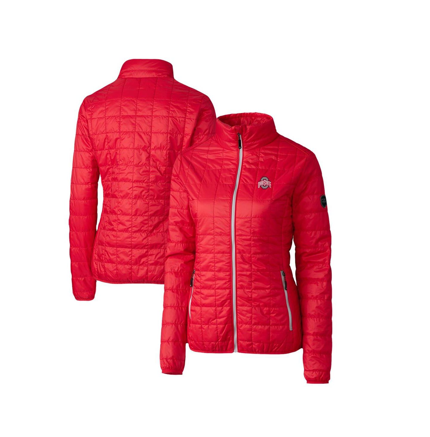 Женская куртка Cutter & Buck Red Ohio State Buckeyes Rainier Eco Insulated Puffer Full-Zip — фото 1