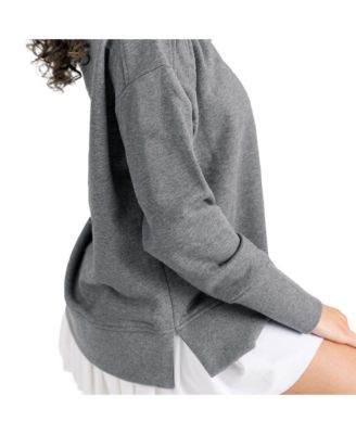 Women's Gray New England Patriots French Terry V-Neck Pullover Sweatshirt