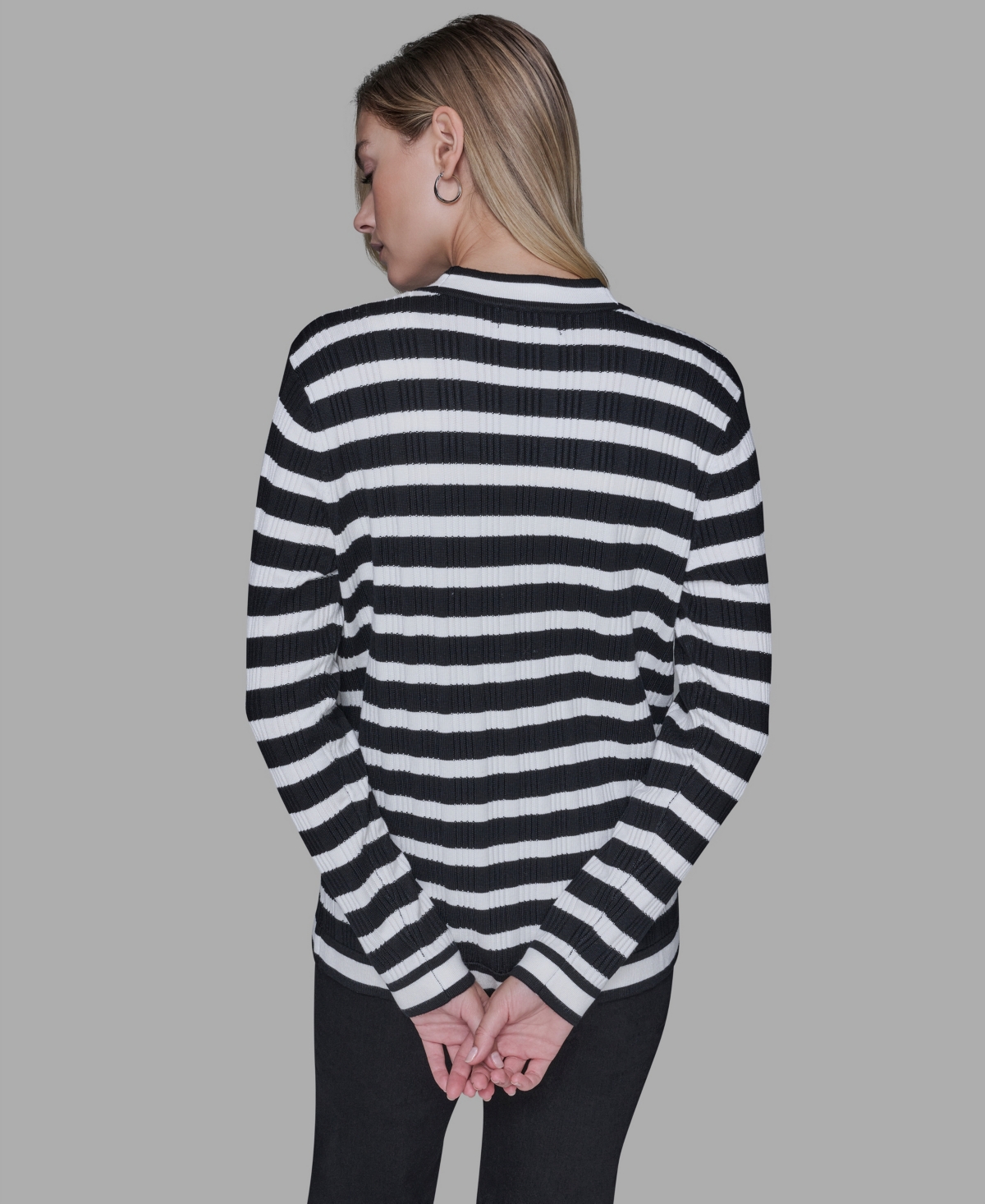 Karl Lagerfeld Petite V-neck Long-sleeve Sweater In Black