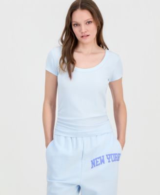 Juniors' Side-Ruched Ribbed-Knit T-Shirt