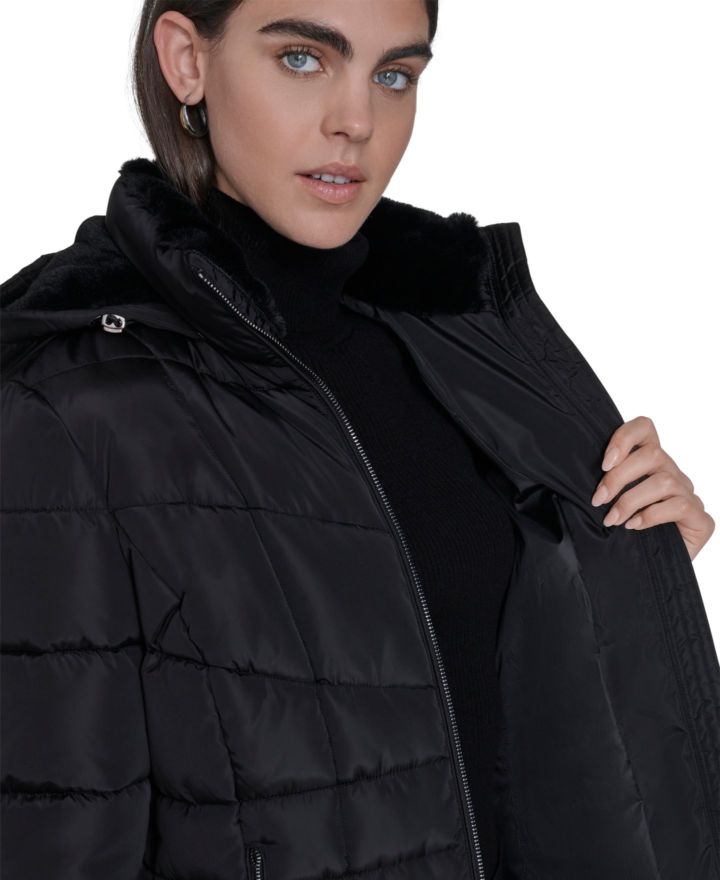 Женская куртка Calvin Klein Stand Collar Lined Puffer, цвет: Чёрный — фото 5