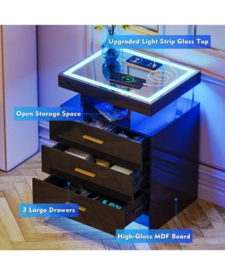 Nightstand with Drawers, Wireless Charging & Auto LED Lights