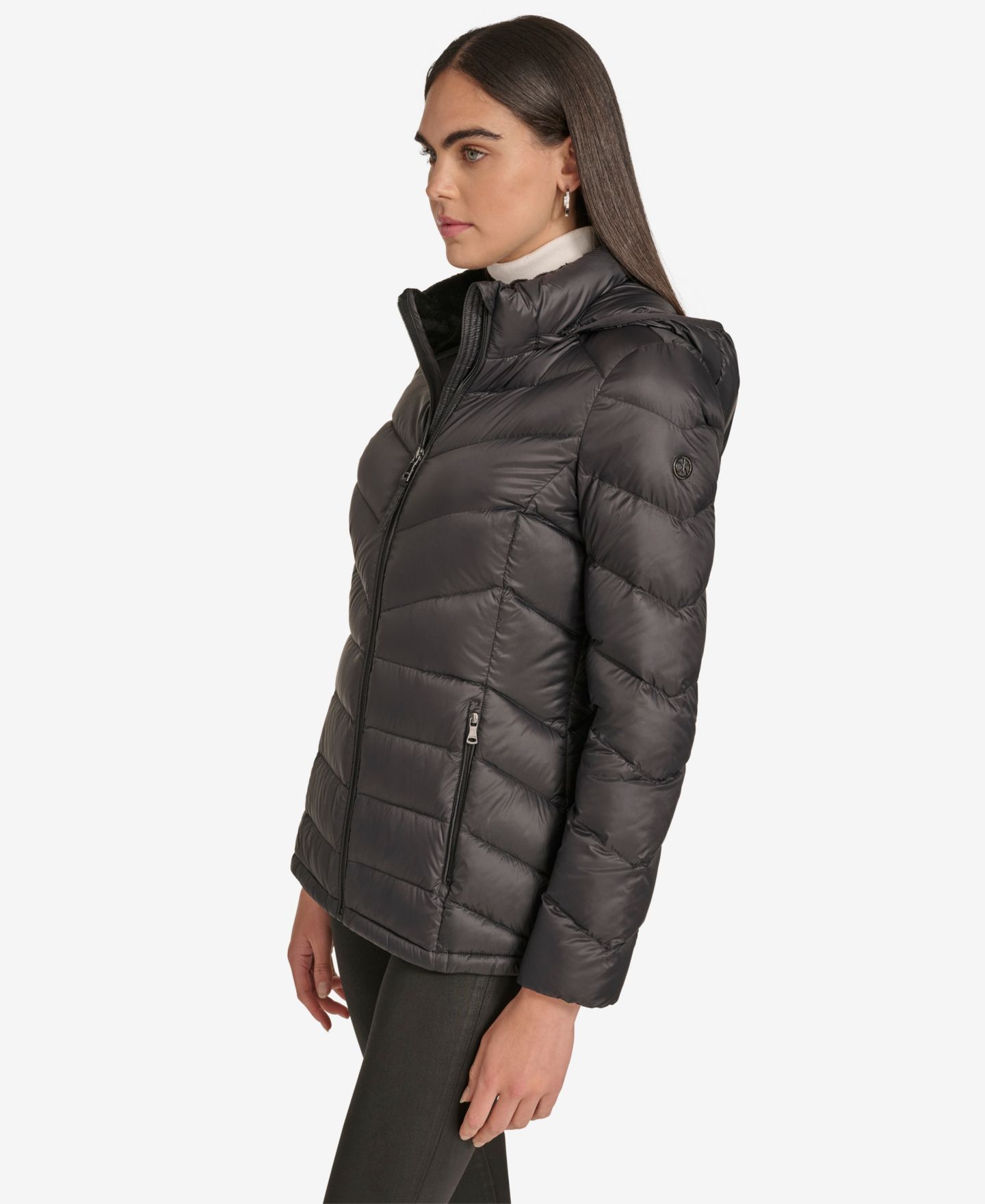 Женская куртка Calvin Klein Short Faux Fur Collar Puffer, цвет: Чёрный — фото 2