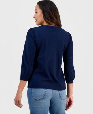 Petite Crewneck Sequin Detail Top, Macy's Exclusive