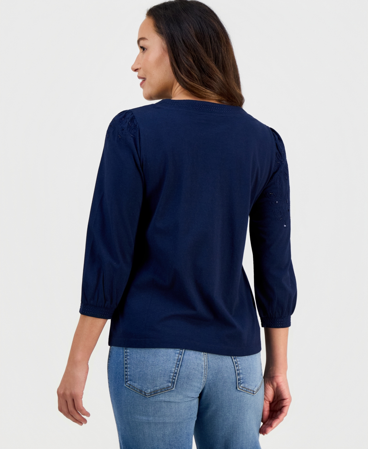 Style & Co Petite Crewneck Sequin Detail Sweatshirt, Macy's Exclusive In Blue