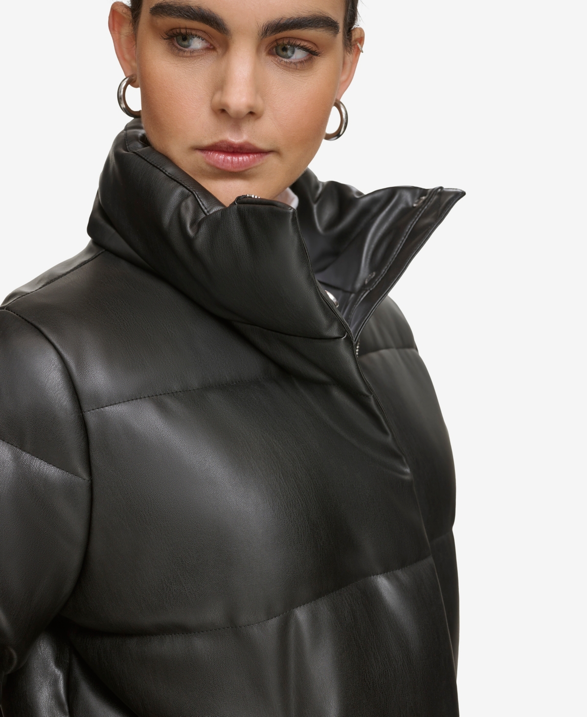 Calvin Klein Women's Short Faux-Leather Puffer Jacket