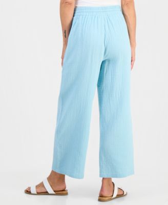 Petite Gauze Wide-Leg Pull-On Pants