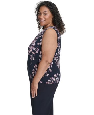 Women's Plus Size Printed Sleeveless Scoop Neck Top