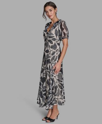 Women's Floral V-Neck Chiffon Maxi Dress