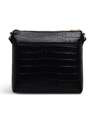 Pockets Faux Croc Small Zip Top Crossbody Bag