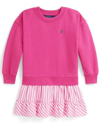Girls' 2T-6X Striped Skirt Loop Back Fleece Dress