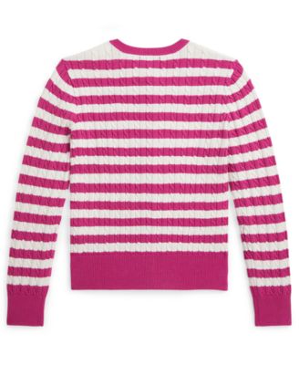 Girls' 7-16 Striped Mini-Cable Cardigan