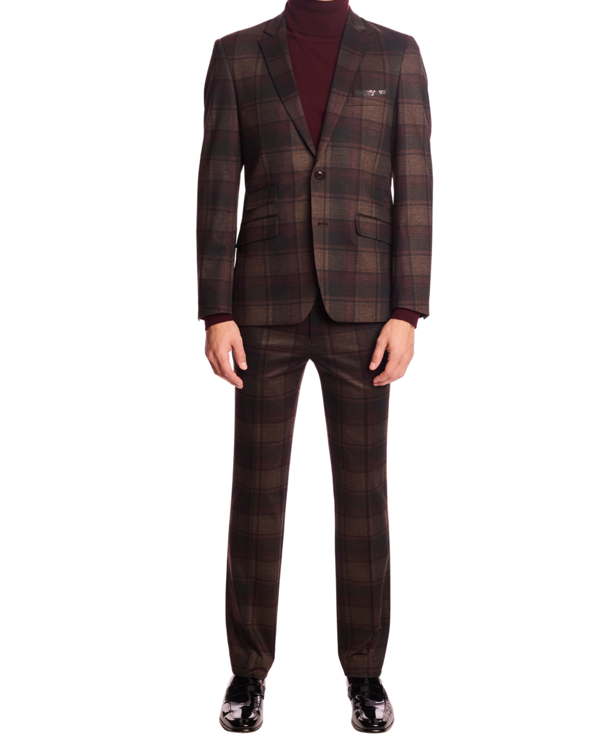 Paisley & Gray Downing Slim Fit Flat Front Plaid Dress Pants In Multi