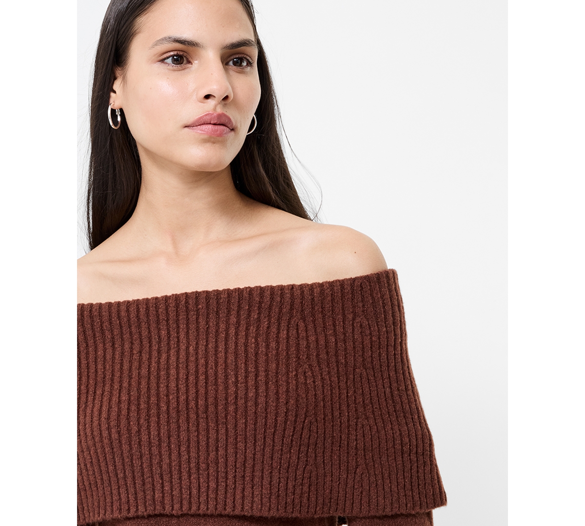 French Connection Emilia Off The Shoulder Long Sleeve Maxi Sweater Dress In Brown