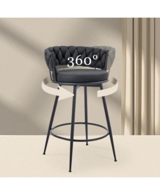 Swivel Bar Stools Set of 3, 24 Inches Modern Counter Height Bar Stools with Woven Back, Upholstered Suede Tall Barstools