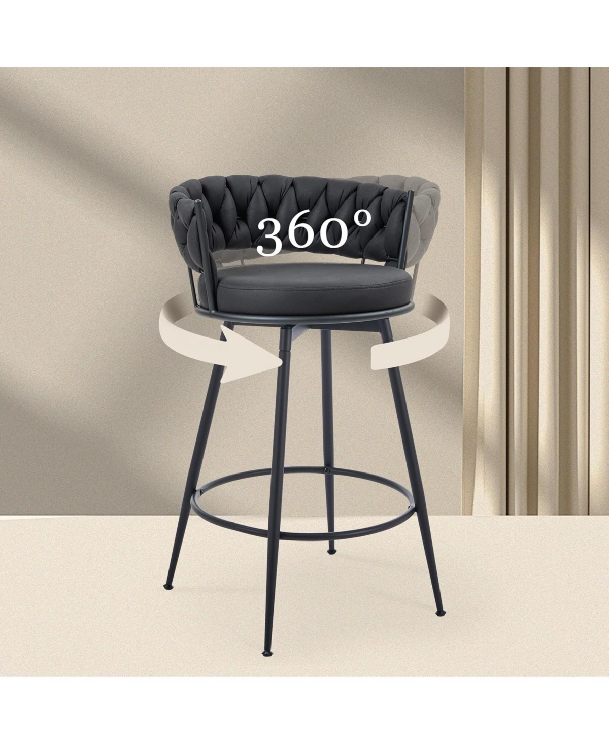 Dyhome 26 Inch Counter Height Bar Stools Set of 3, Swivel Pu Leather with Wood Backs, for Kitchen Island, Dining Room