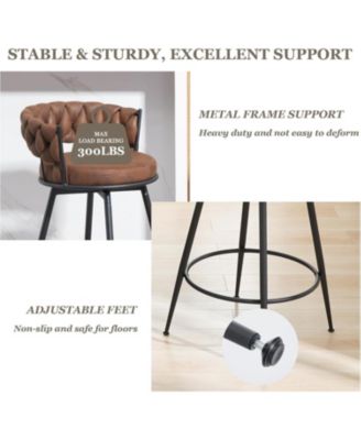 Swivel Bar Stools Set of 3, 24 Inches Modern Counter Height Bar Stools with Woven Back, Upholstered Suede Tall Barstools