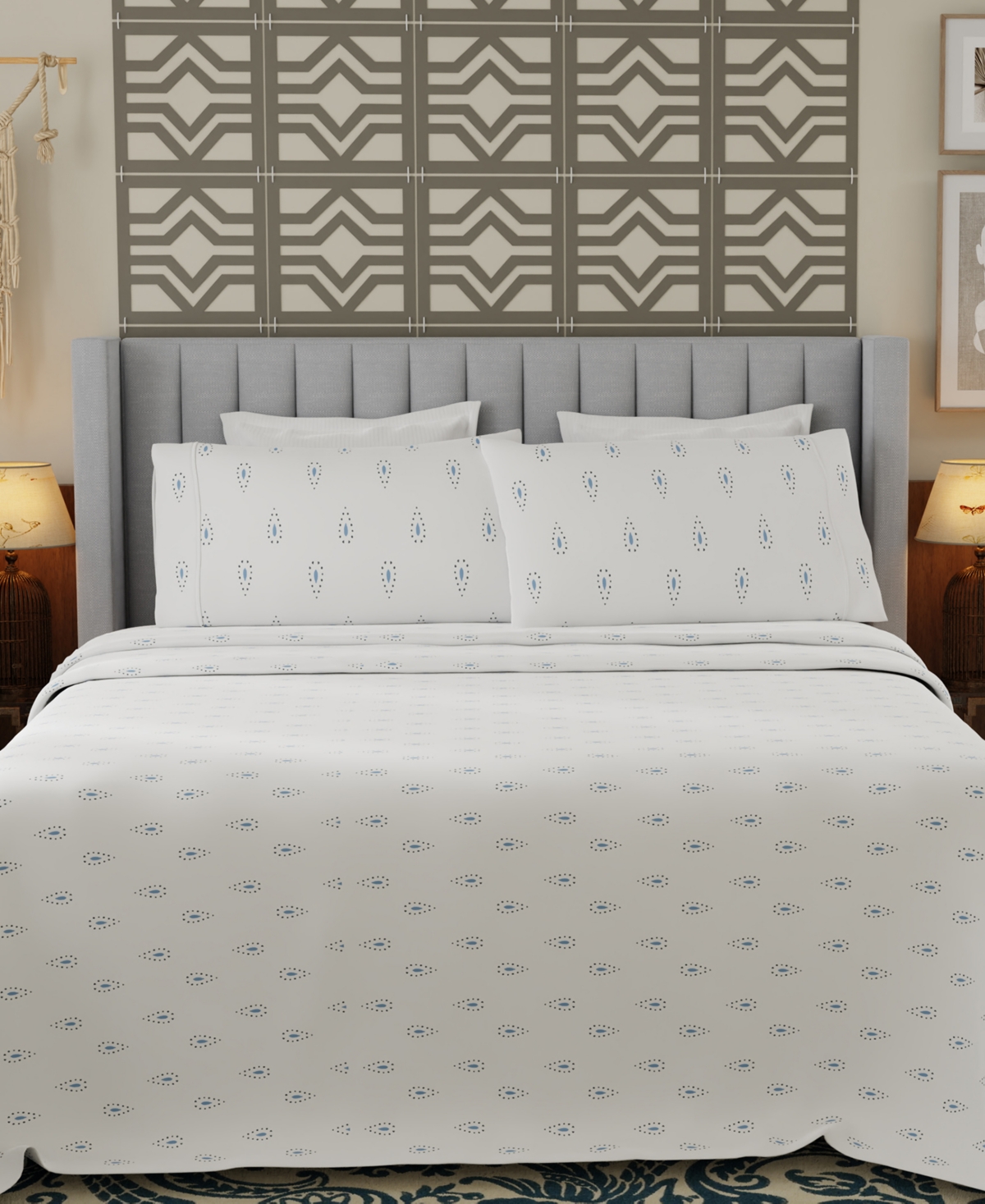 Color Sense Brushed Cool Crisp Printed Cotton 4-Pc. Sheet Set, Full