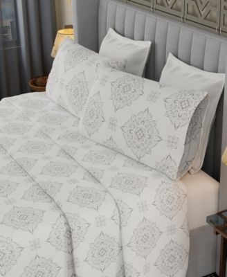 Brushed Cool Crisp 225-Thread Count Printed Cotton 4-Pc. Sheet Set, Queen