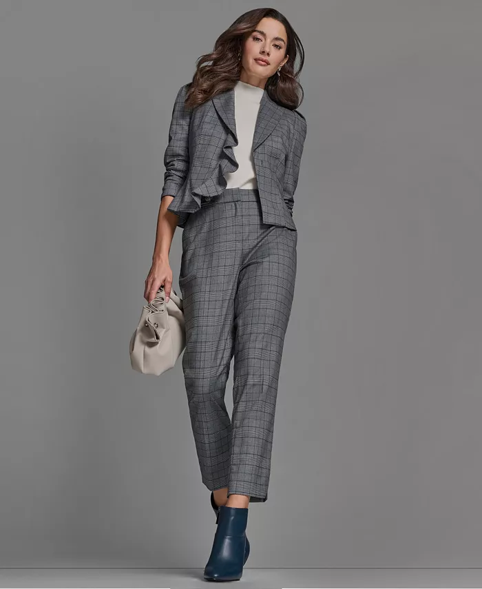 Women's Plaid High-Rise Straight Pants - thumbnail 2