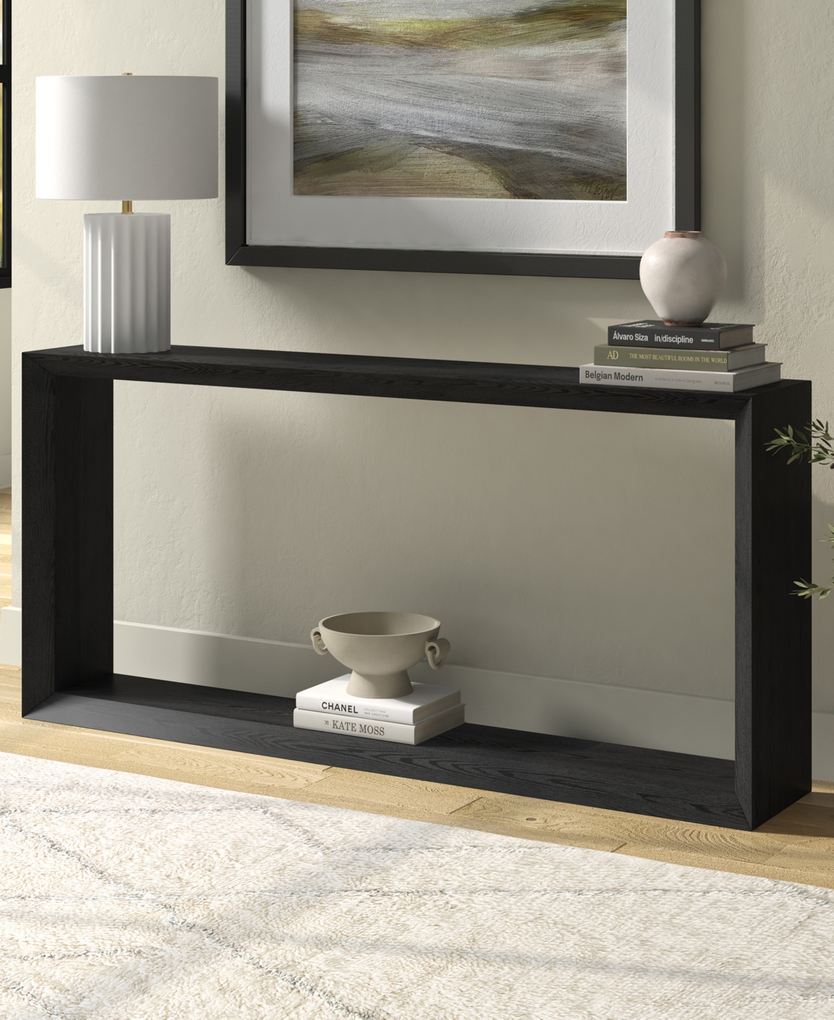 Hudson & Canal Osmond 64" Wood Wide Rectangular Console Table In Black