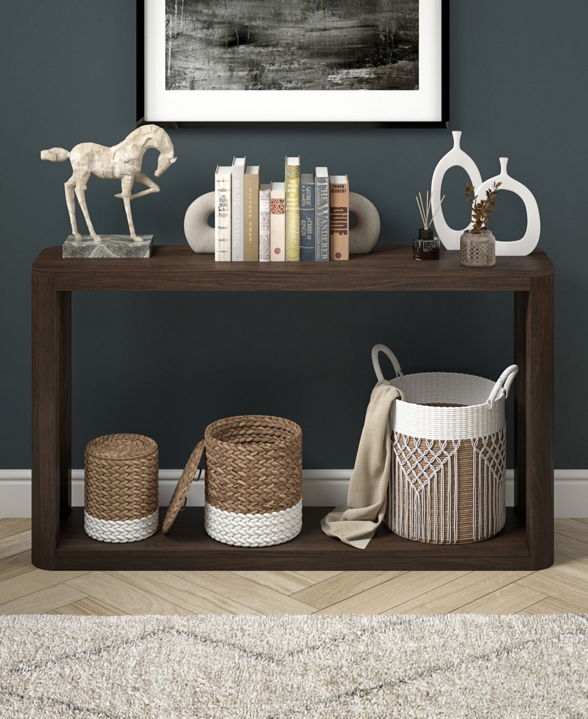 Hudson & Canal Kellan 52" Wood Wide Rectangular Console Table