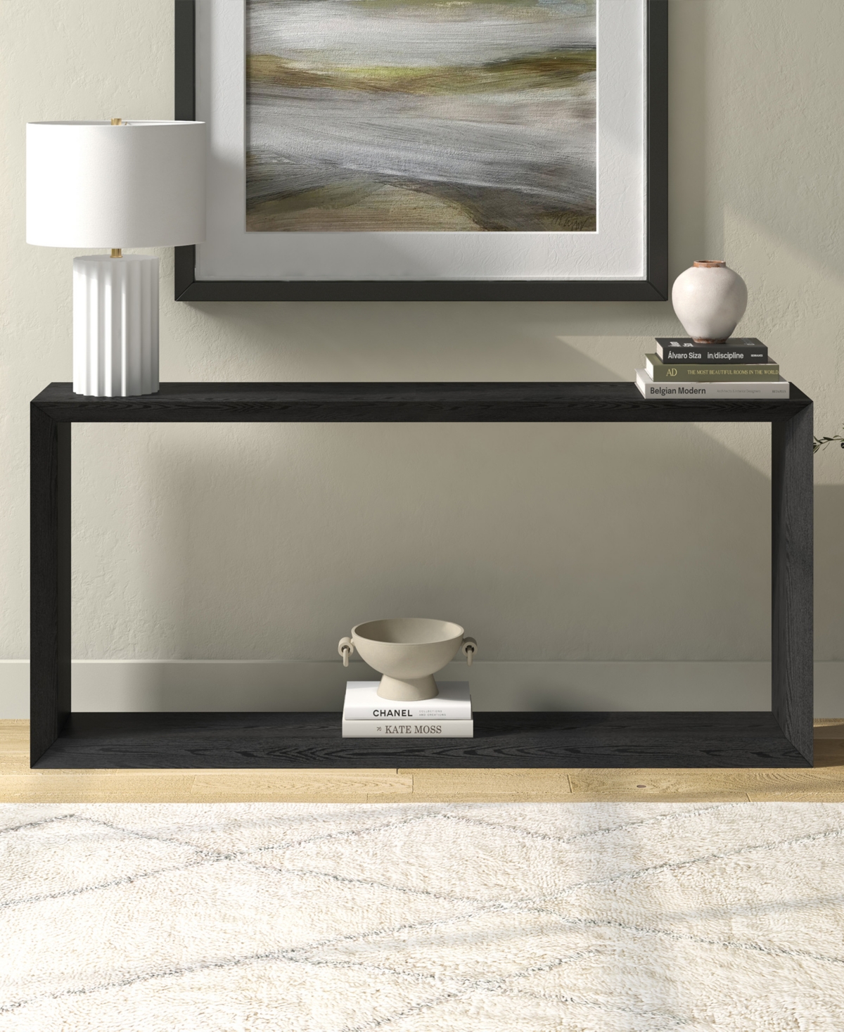 Hudson & Canal Osmond 64" Wood Wide Rectangular Console Table In Black