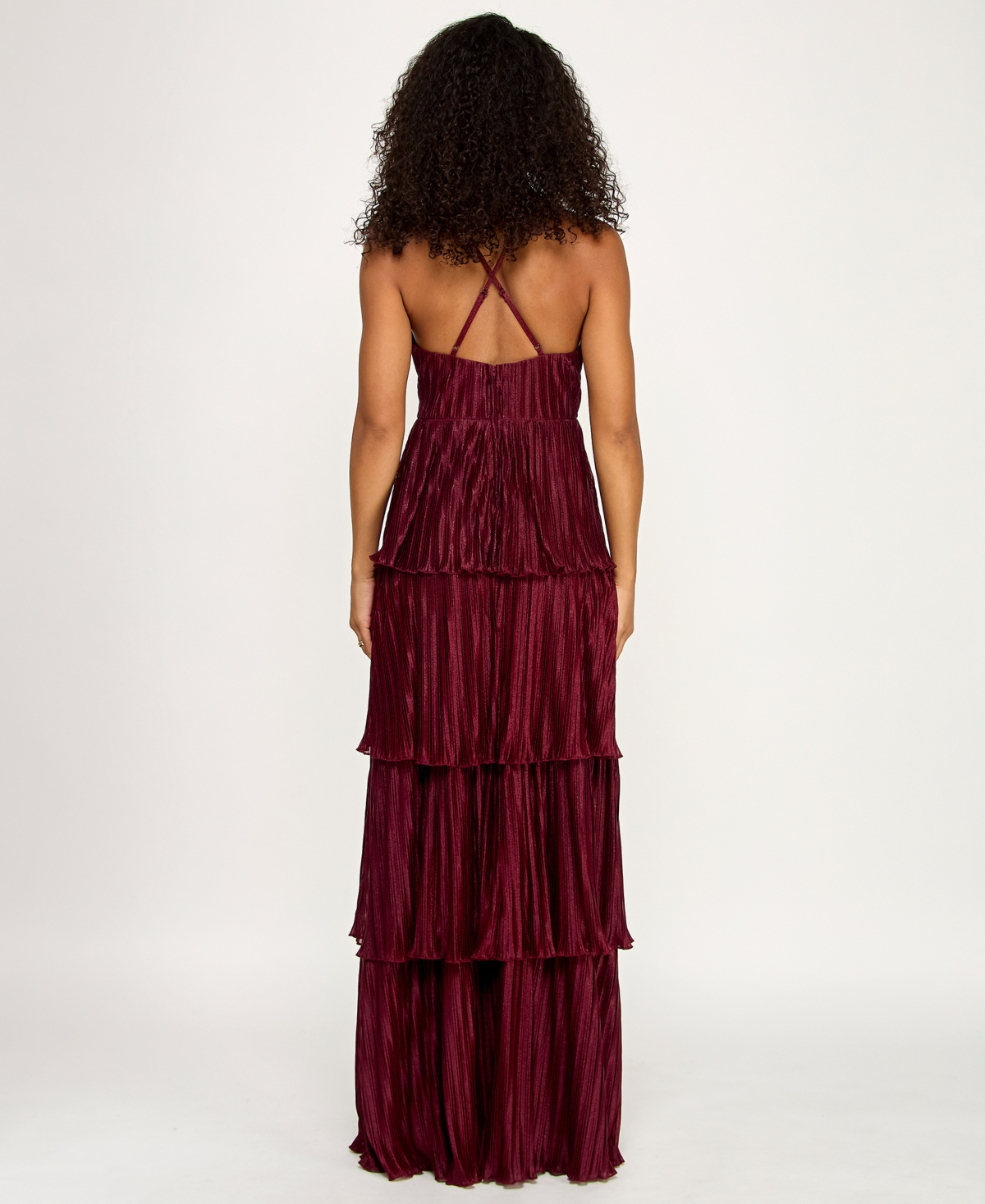 Emerald Sundae Juniors' V-Neck Ruffle-Tiered Sleeveless Gown