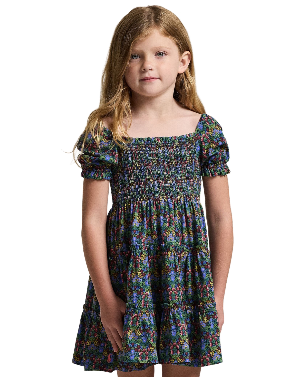 Polo Ralph Lauren Girls 2T-6X Floral Smocked Short Sleeve Dress