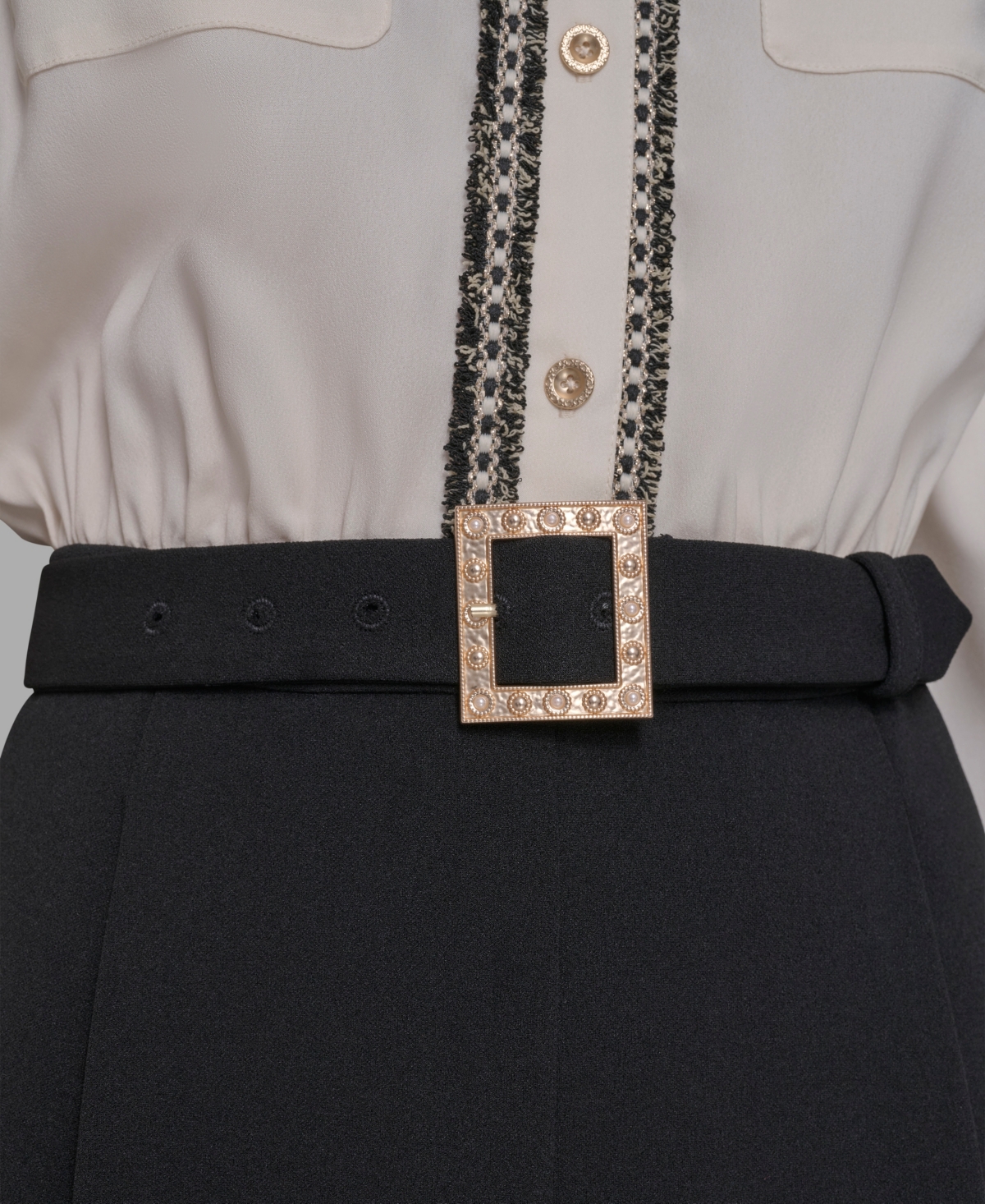 Karl Lagerfeld Paris Women's Collared Long-Sleeve Contrast Jumpsuit